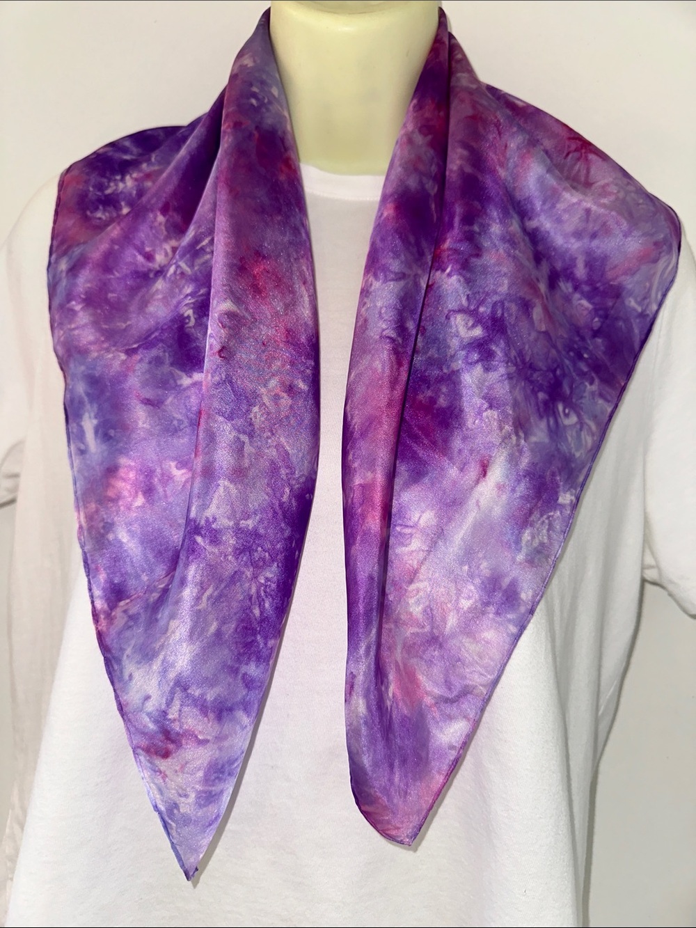 Large Purple & Pink Tie Dye Marble Silk Scarf